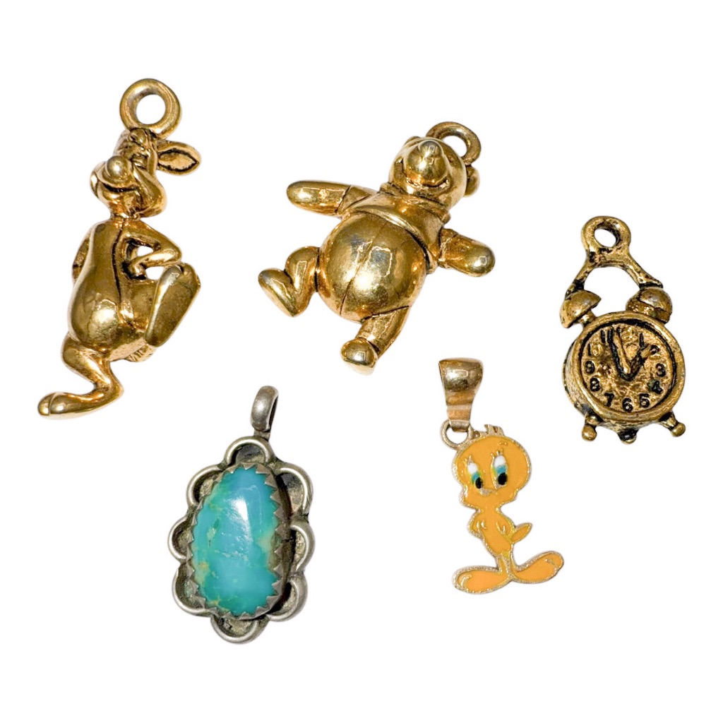 *Set Of 5* Vintage Assorted Charms Turquoise, Tweety, Winnie The Pooh, Etc.